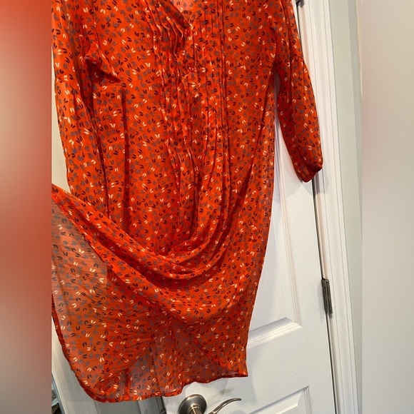 Old Navy Orange Sheer V Neck Long Sleeve Pintuck Peasant Mini Dress Size M - Picture 4 of 11